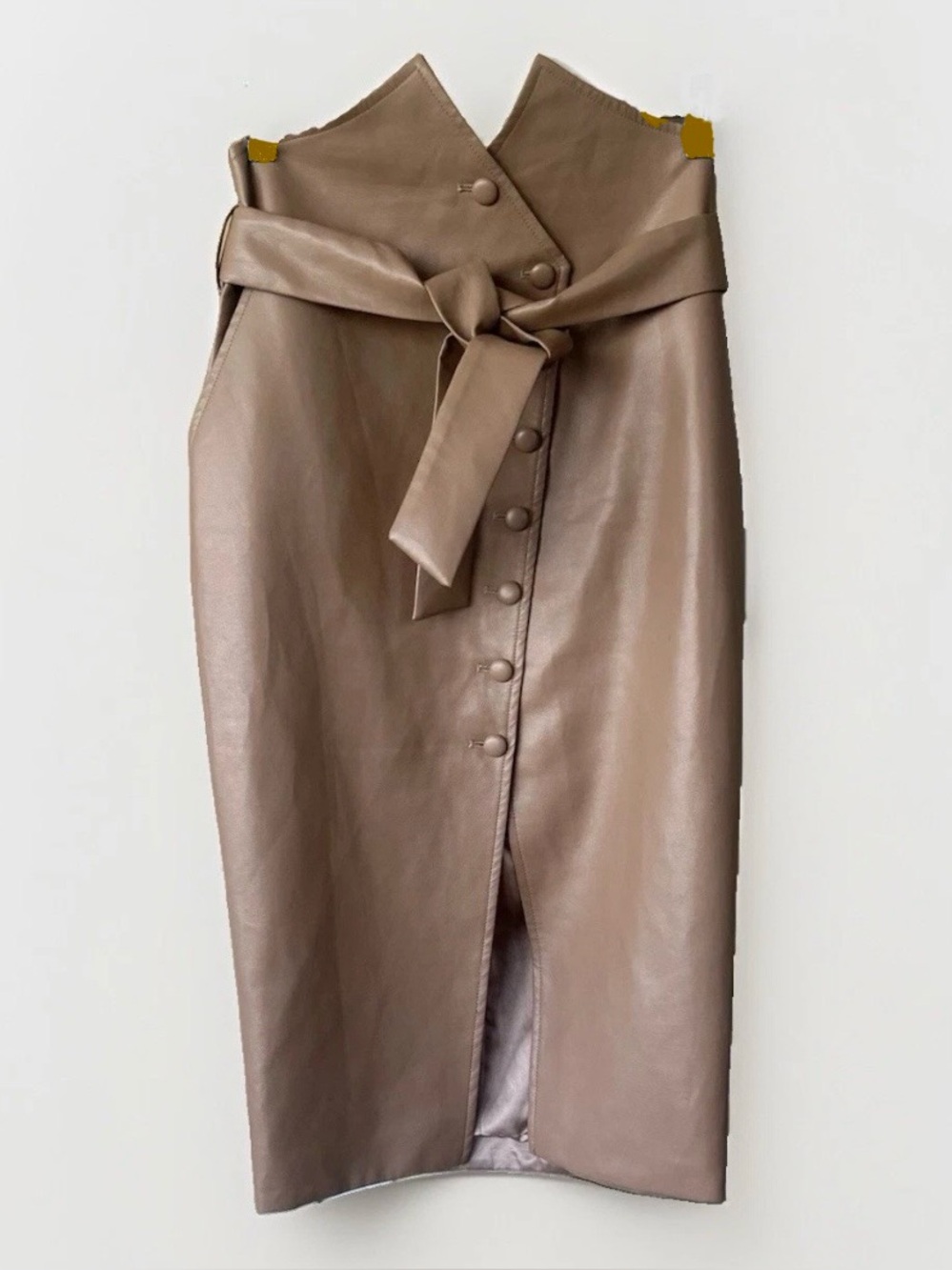 Bardot Vegan Leather Tie Waist Midi Skirt Camel Tan  Size L